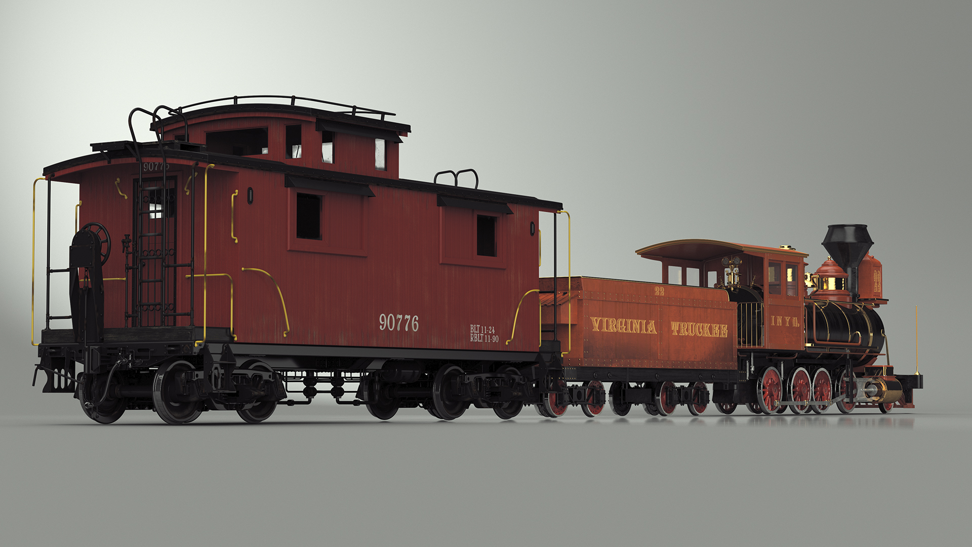 Vintage Steam Locomotive with Caboose 3D