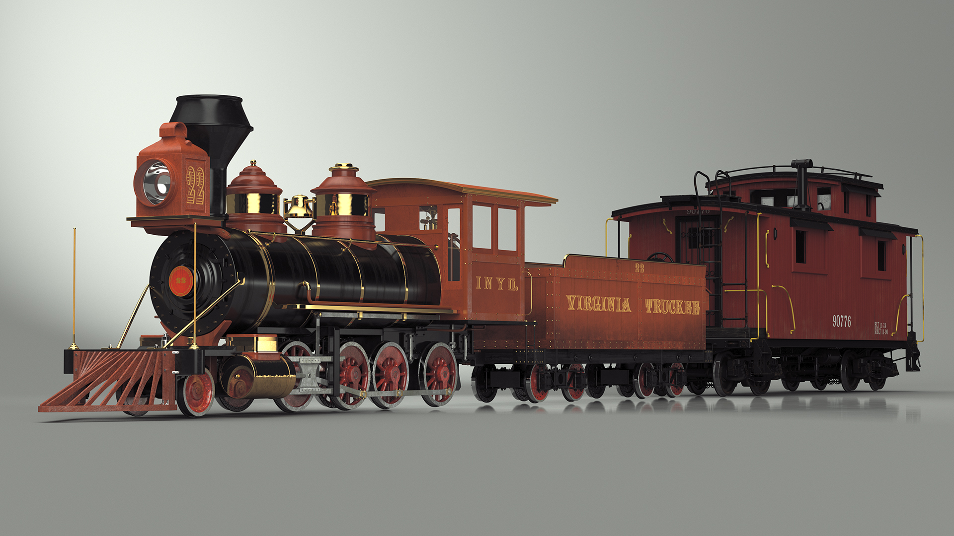 Vintage Steam Locomotive with Caboose 3D