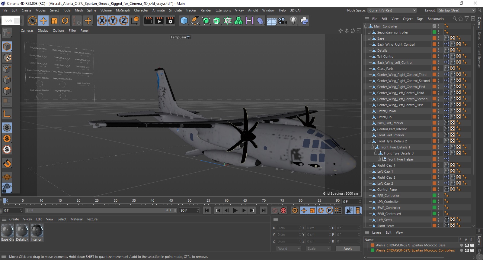 Aircraft Alenia C-27J Spartan Greece Rigged for Cinema 4D 3D