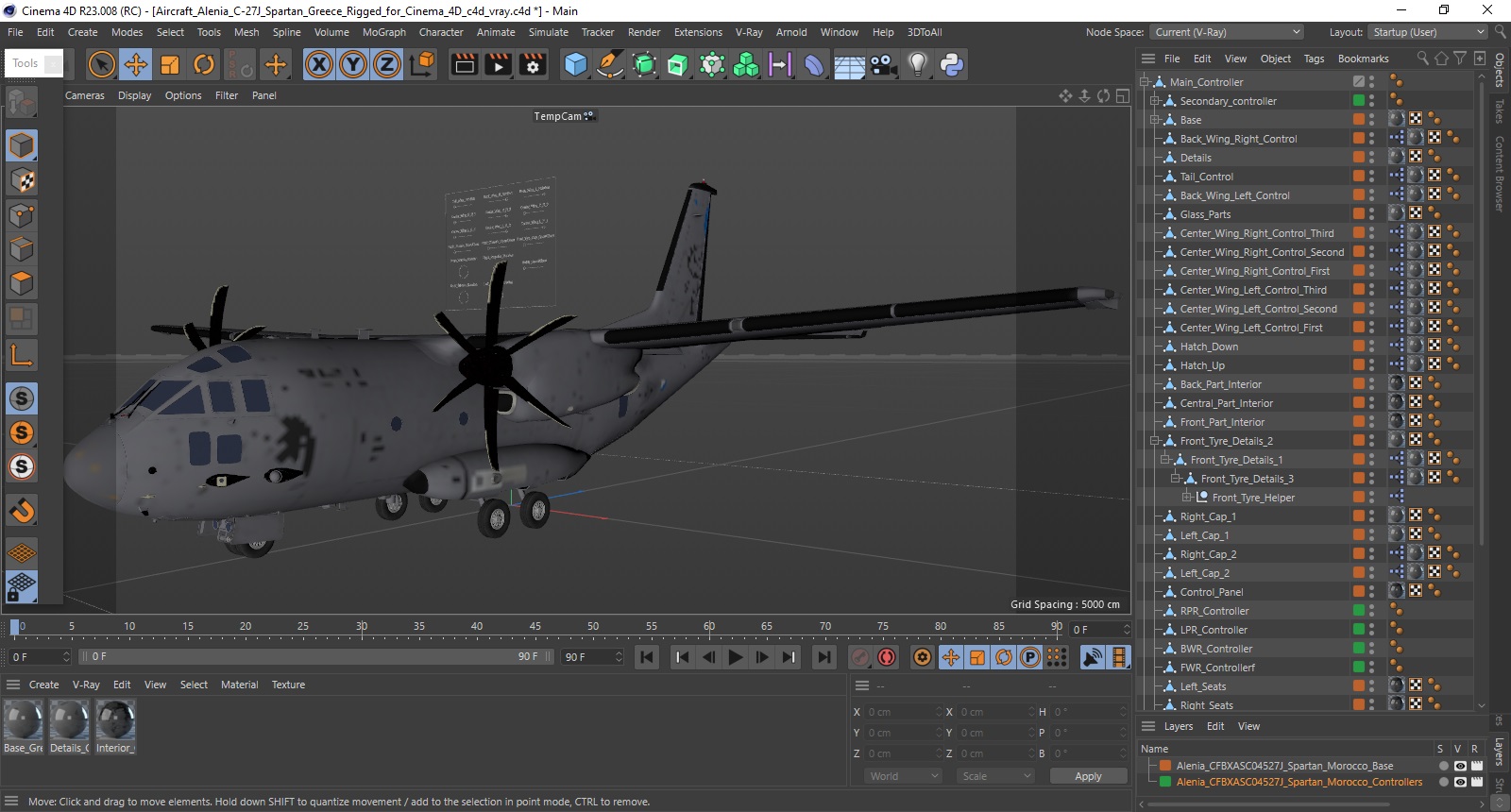 Aircraft Alenia C-27J Spartan Greece Rigged for Cinema 4D 3D
