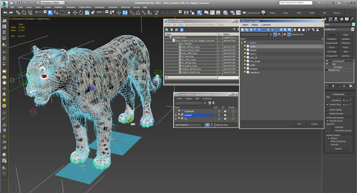 3D Snow Leopard with Fur Rigged model