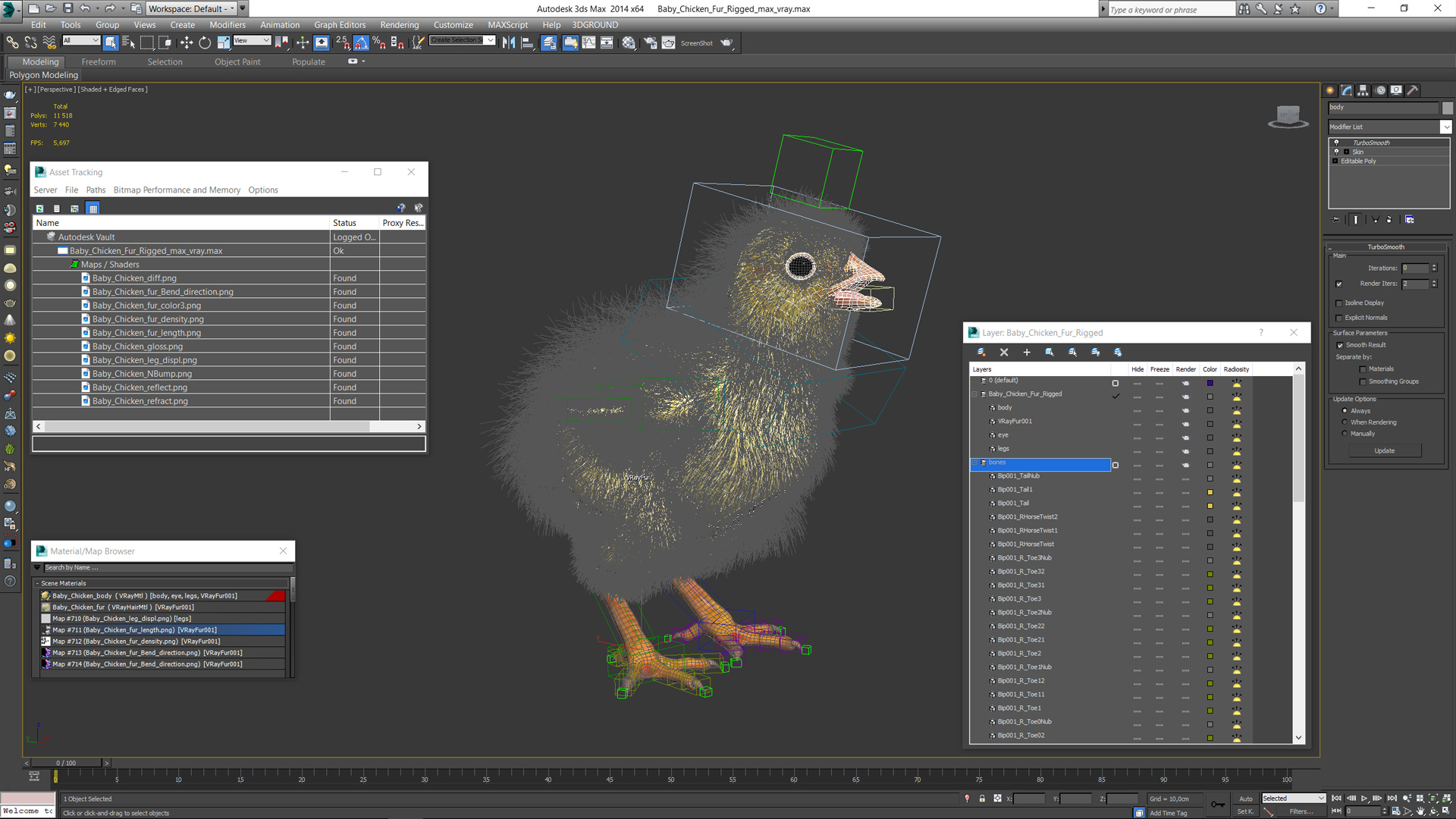 3D Baby Chicken Fur Rigged model