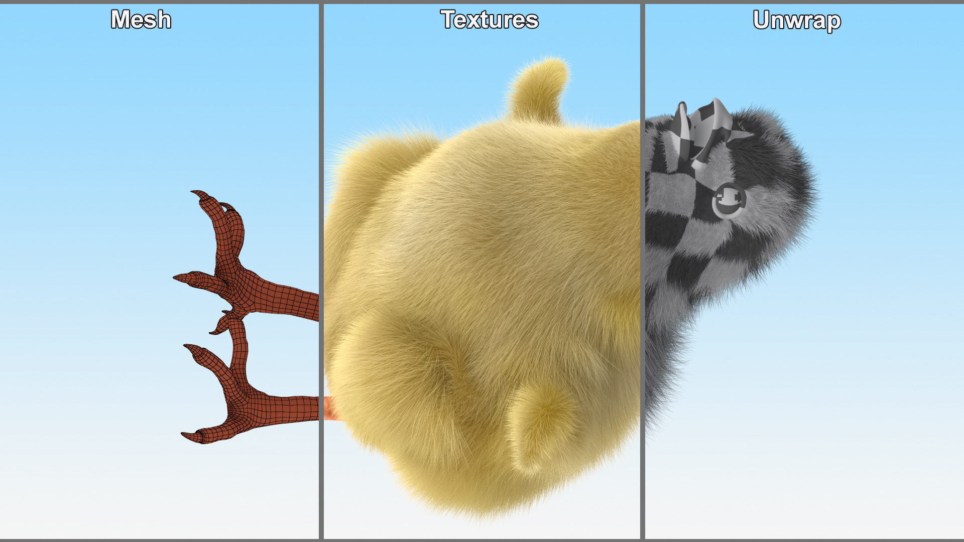 3D Baby Chicken Fur Rigged model
