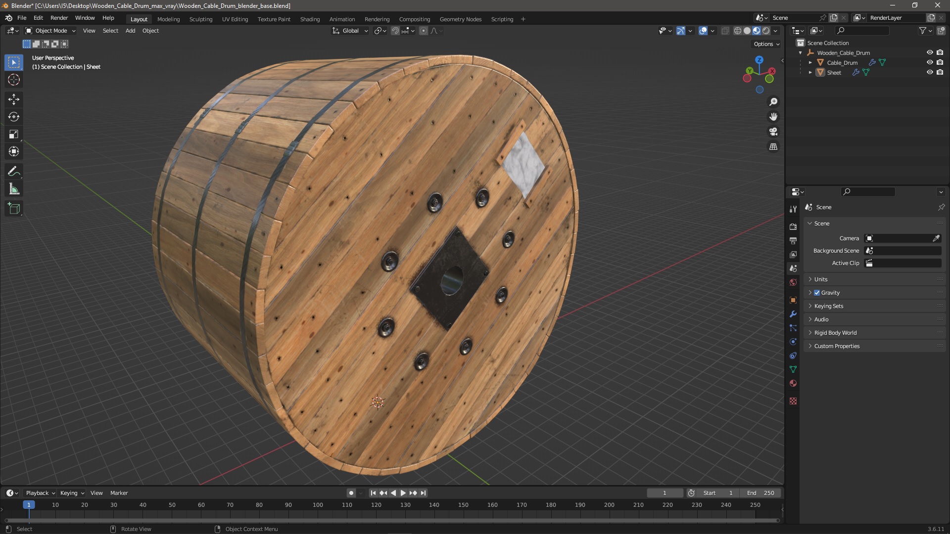 Wooden Cable Drum 3D