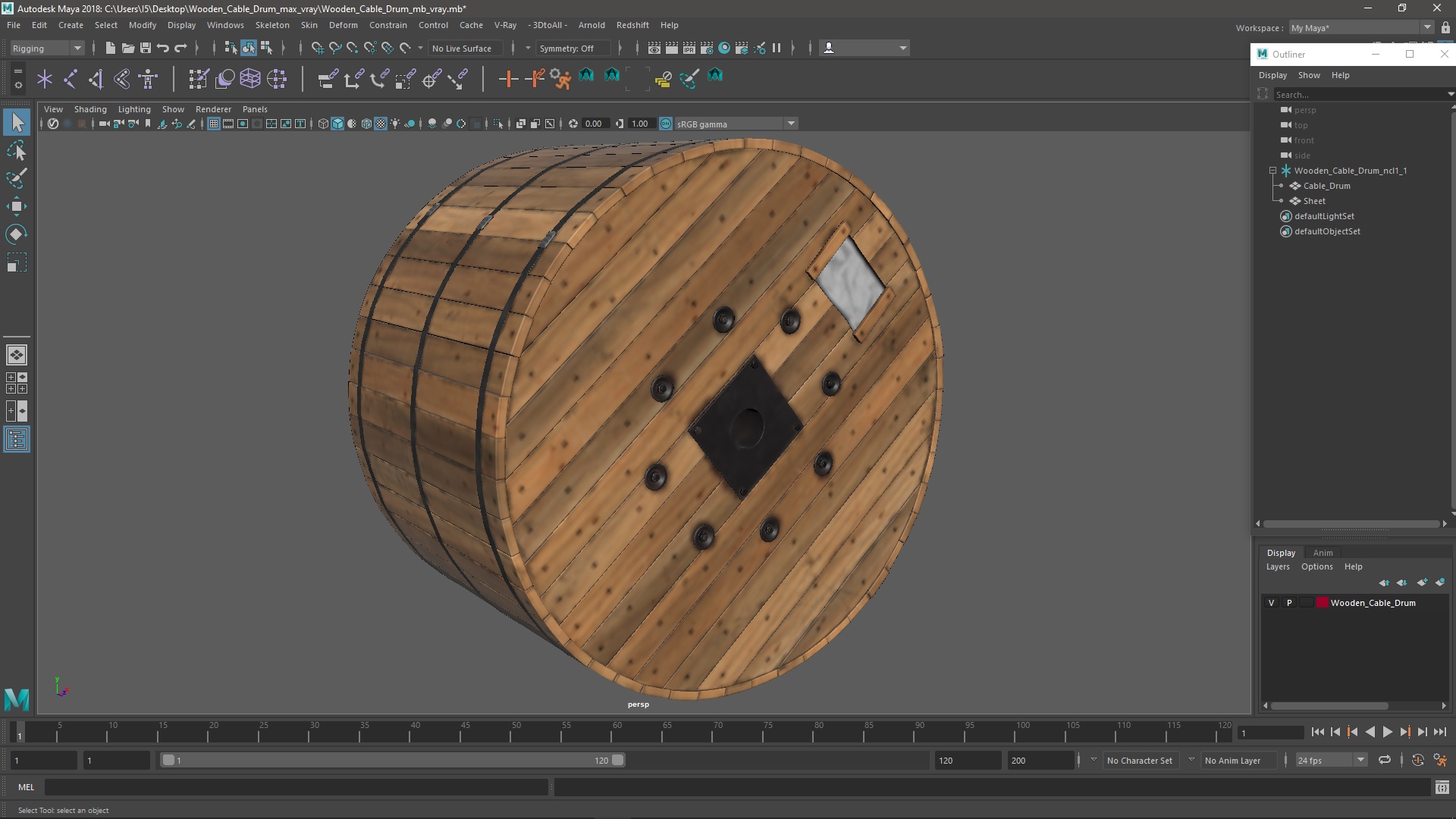 Wooden Cable Drum 3D