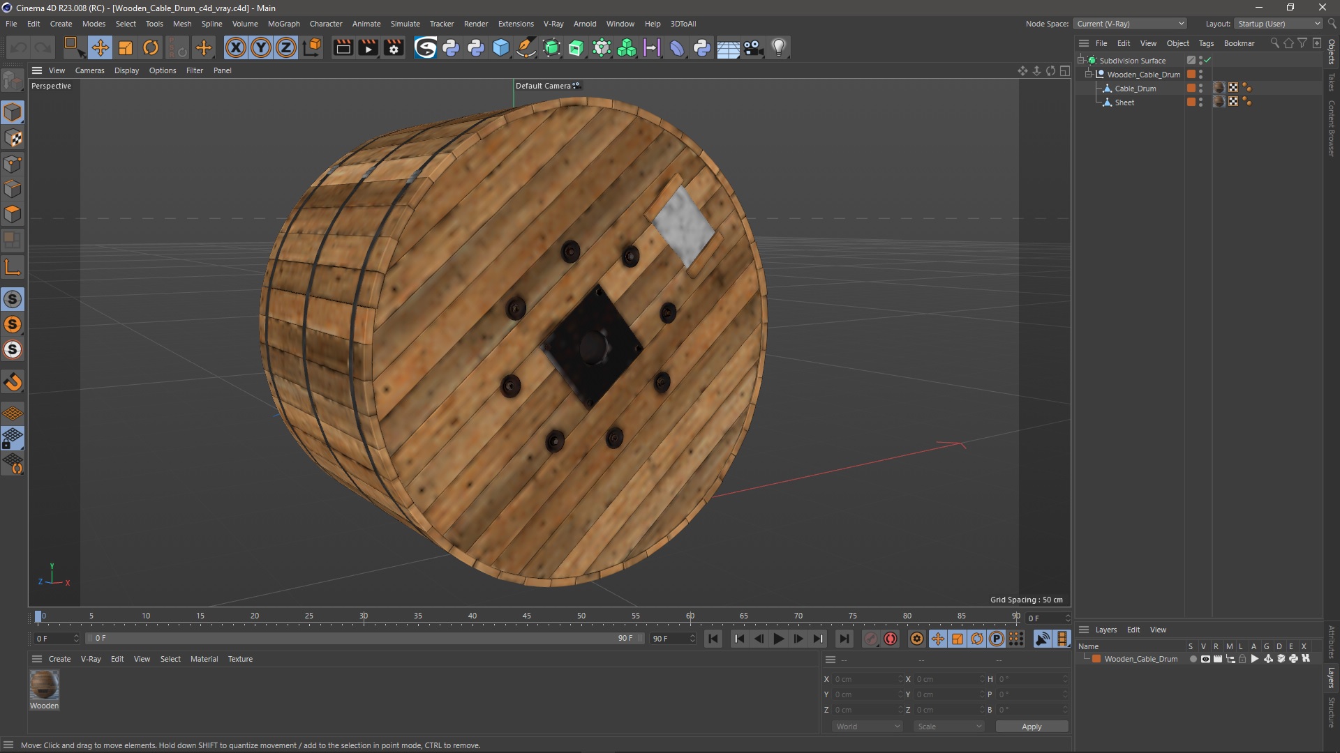 Wooden Cable Drum 3D