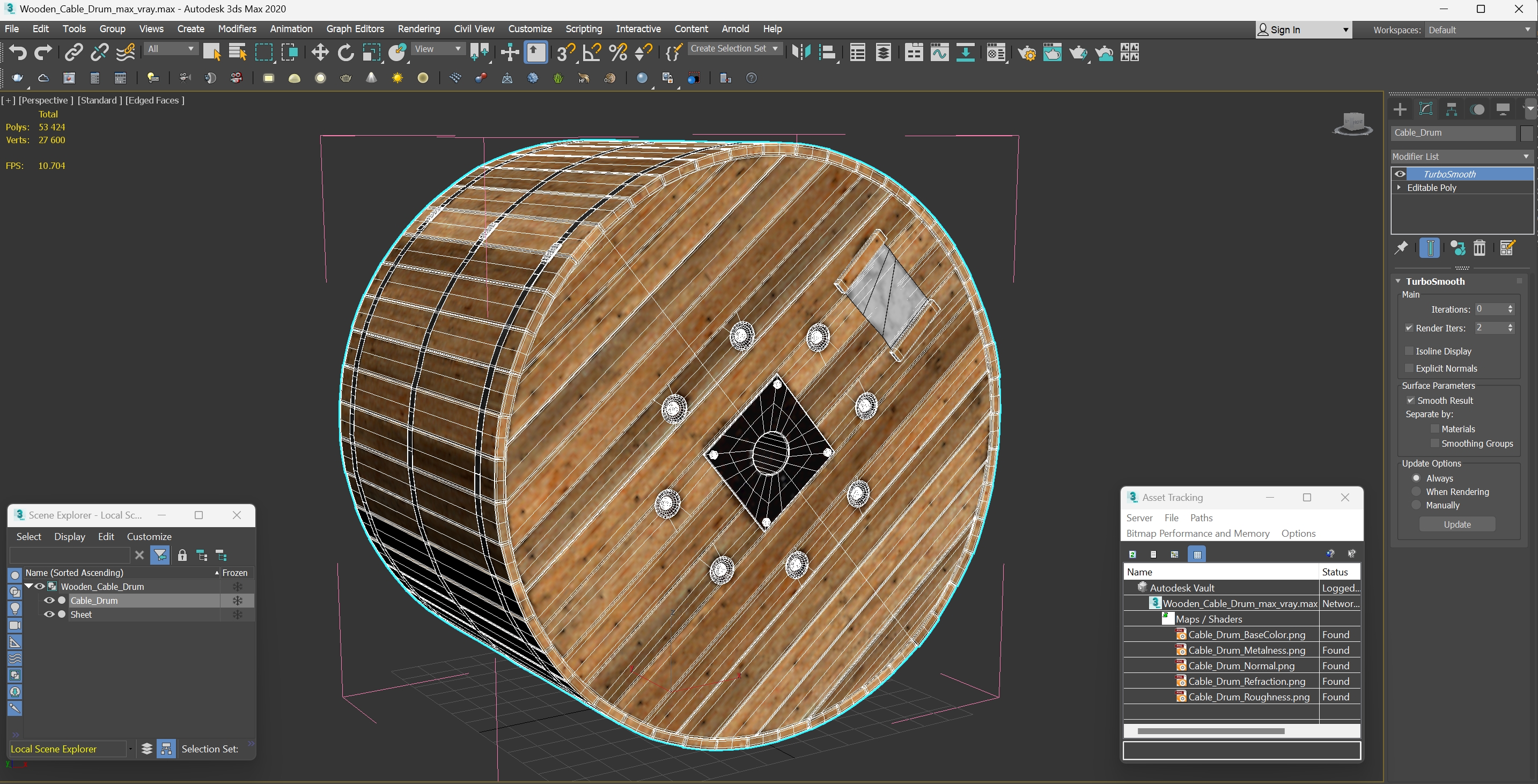 Wooden Cable Drum 3D