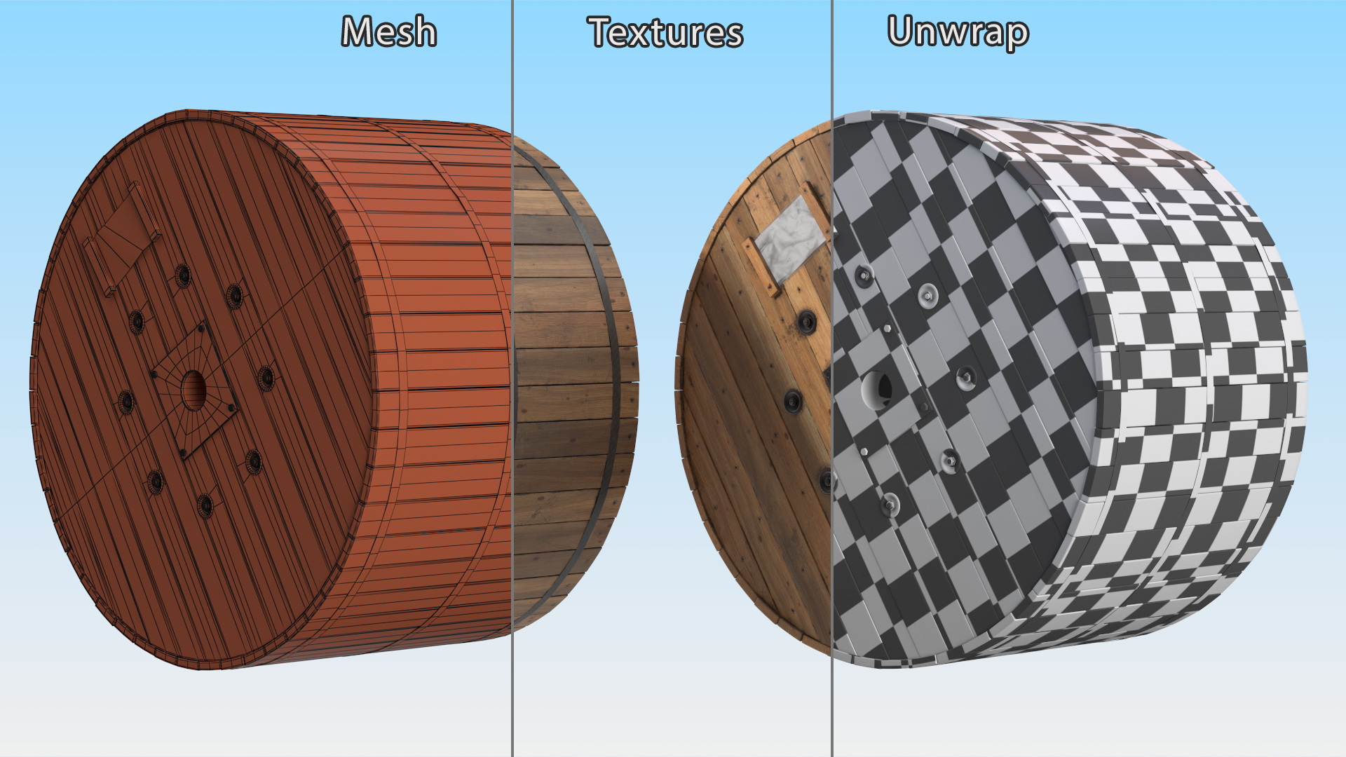 Wooden Cable Drum 3D