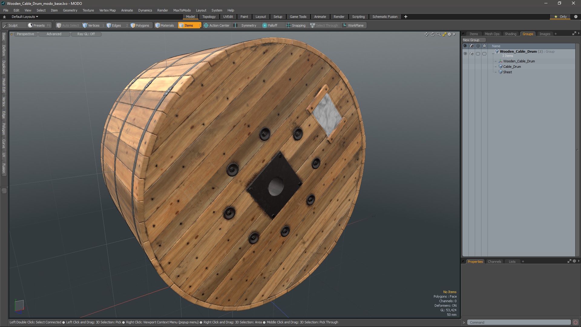 Wooden Cable Drum 3D
