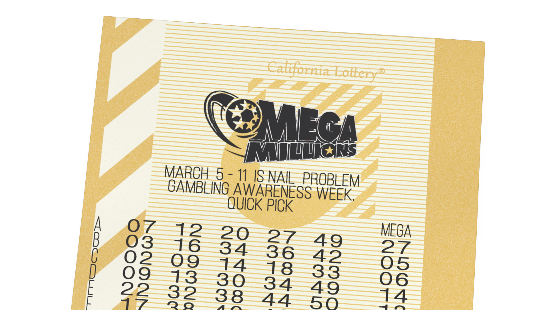 Plain Ticket of Mega Millions Lottery 3D