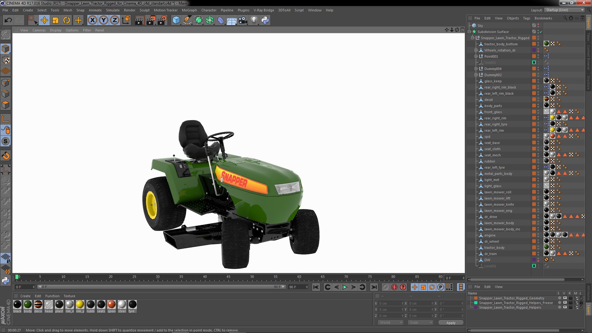 3D Snapper Lawn Tractor Rigged for Cinema 4D