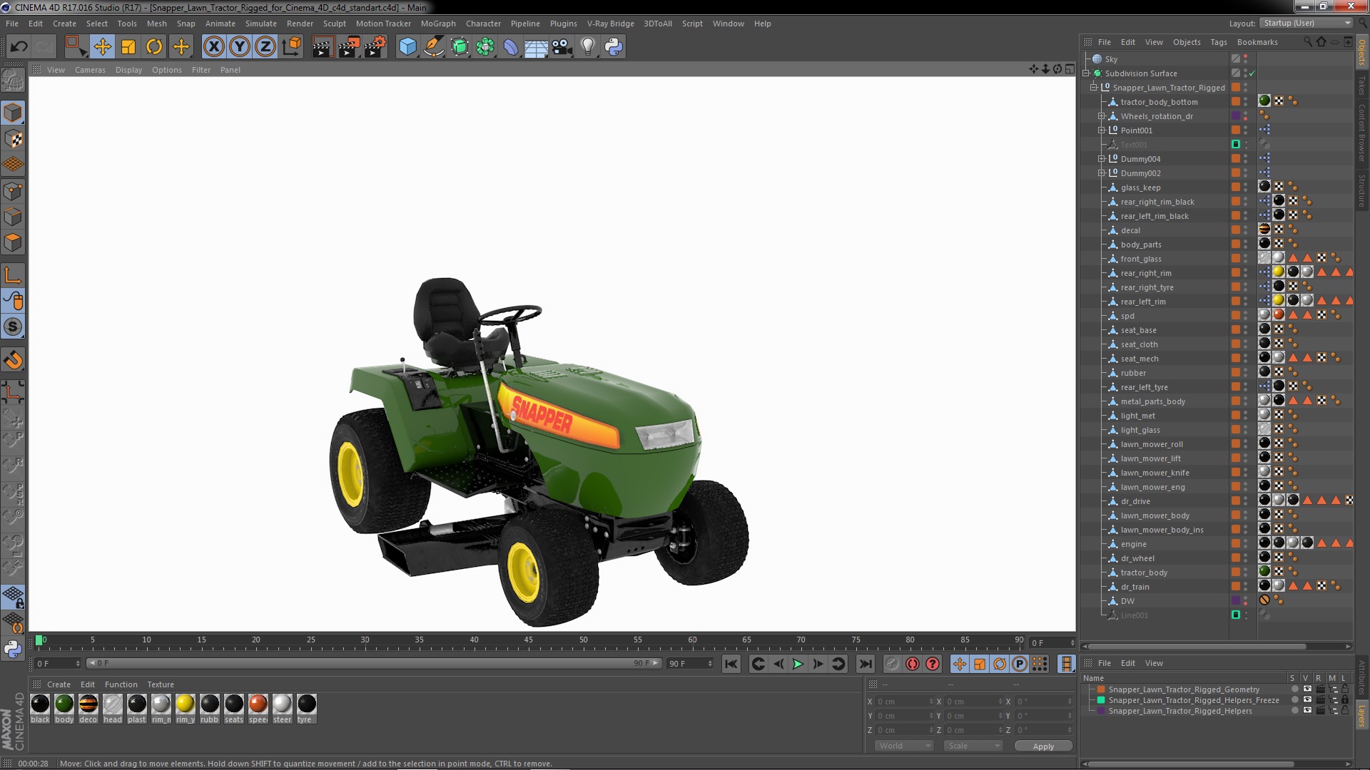3D Snapper Lawn Tractor Rigged for Cinema 4D