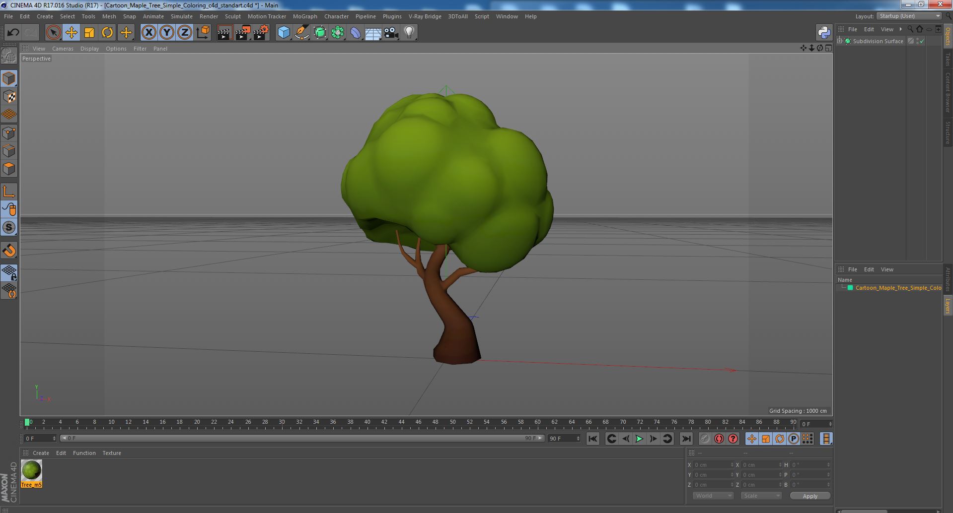 Cartoon Maple Tree Simple Coloring 3D model
