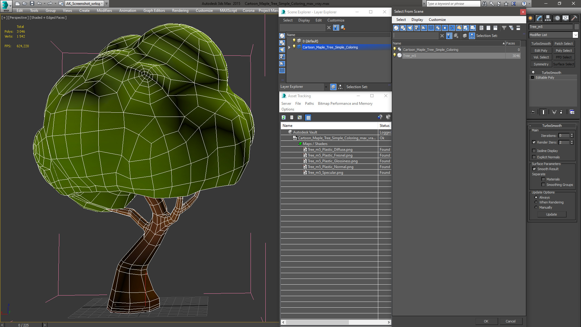 Cartoon Maple Tree Simple Coloring 3D model