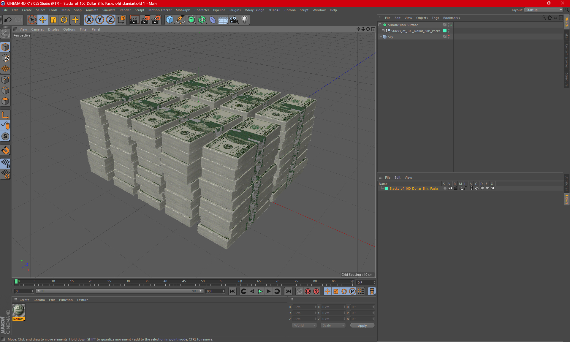 Stacks of 100 Dollar Bills Packs 3D