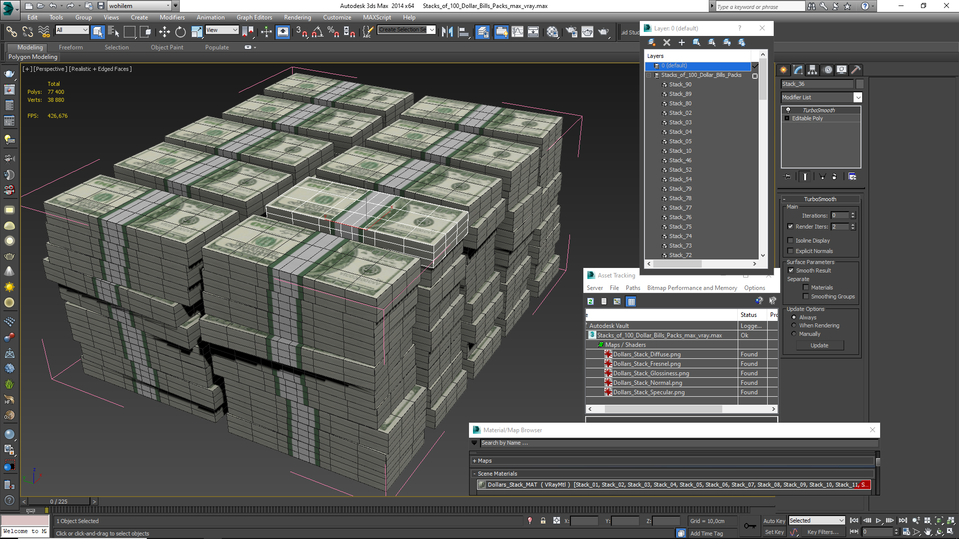 Stacks of 100 Dollar Bills Packs 3D