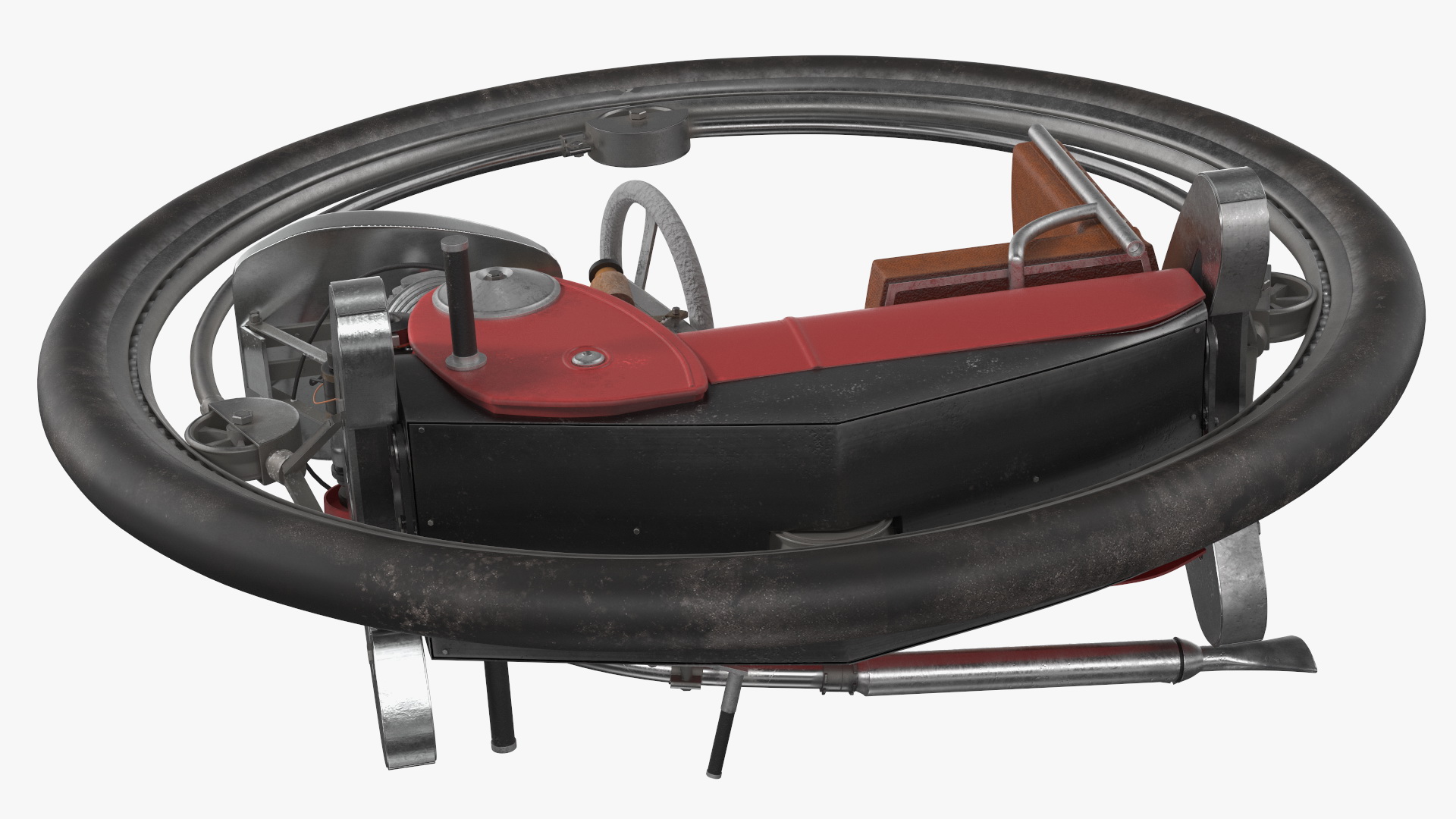 Vintage Single Wheel Vehicle Red Used Rigged 3D model