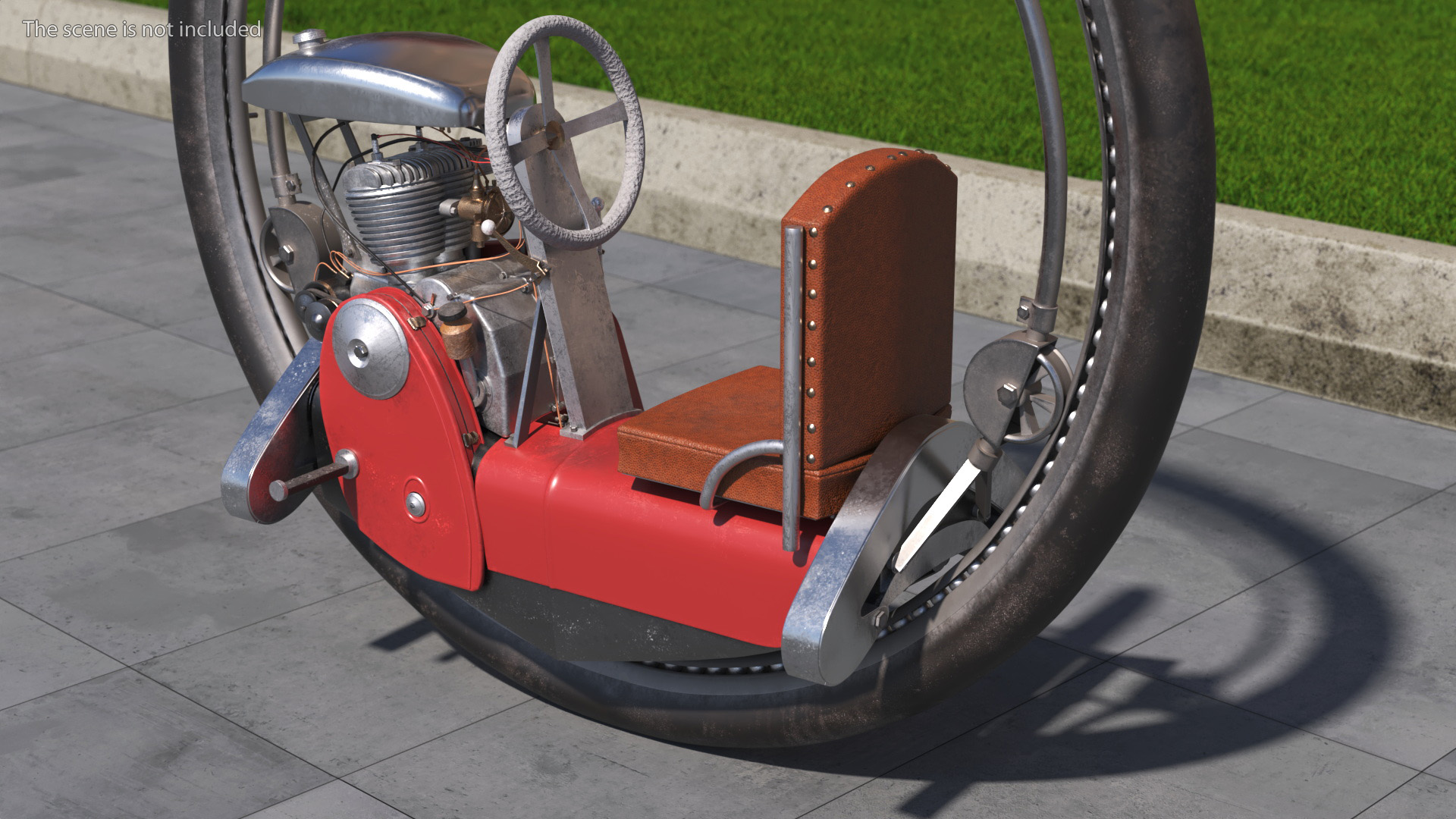 Vintage Single Wheel Vehicle Red Used Rigged 3D model