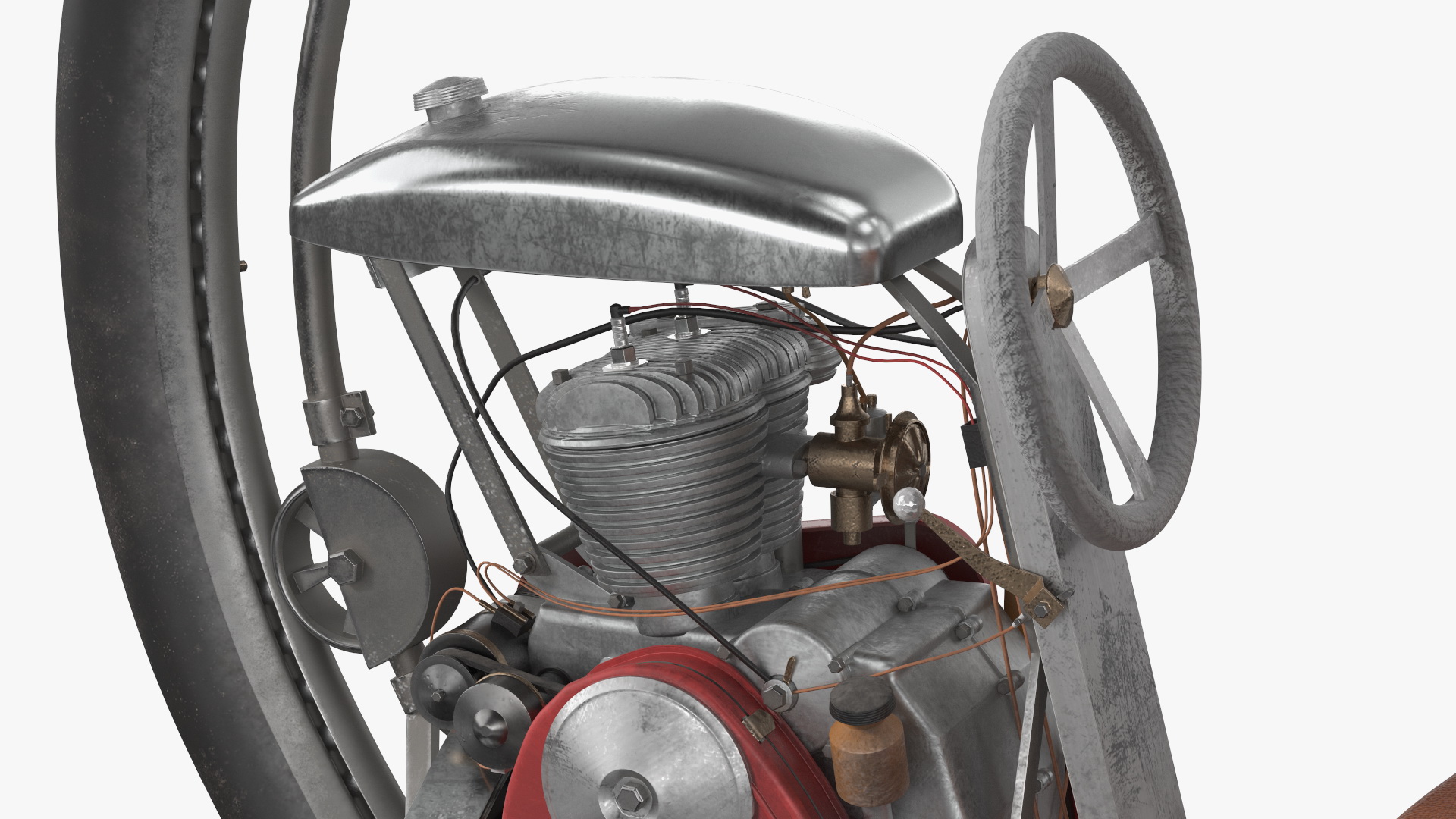 Vintage Single Wheel Vehicle Red Used Rigged 3D model
