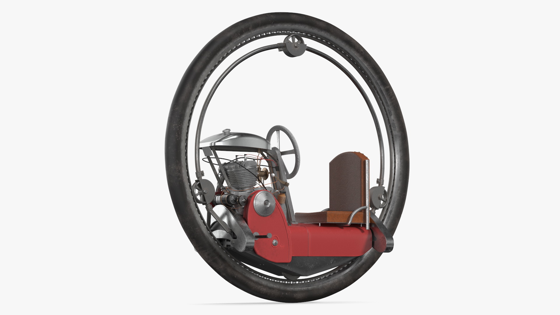Vintage Single Wheel Vehicle Red Used Rigged 3D model