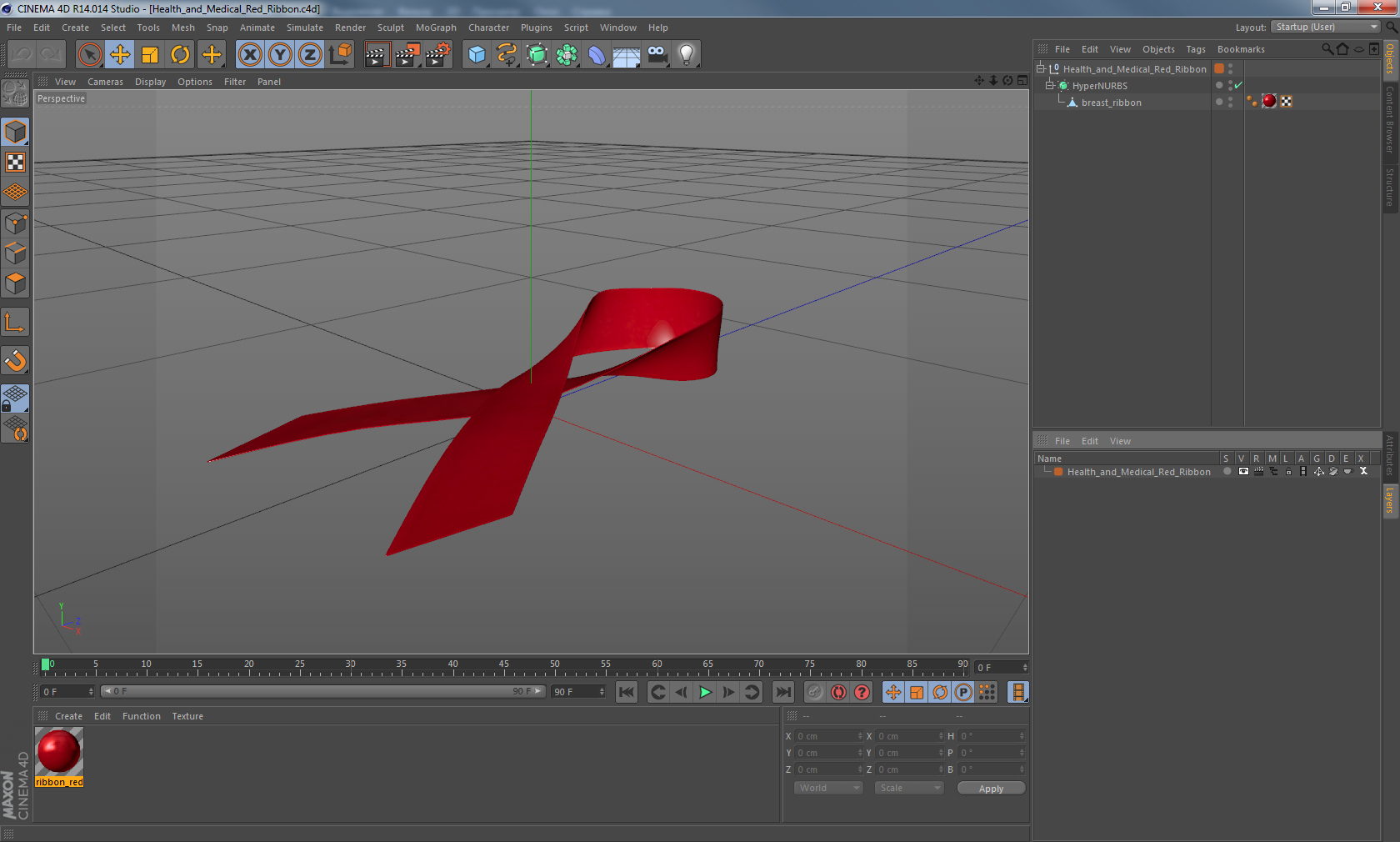 Health and Medical Red Ribbon 3D model