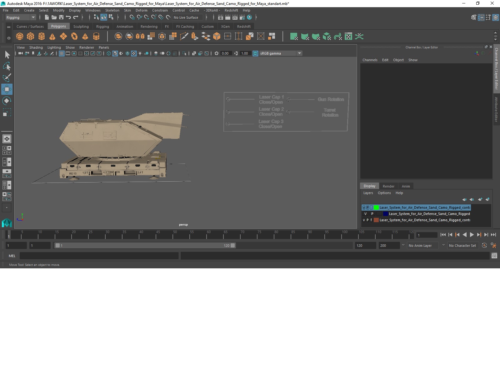 Laser System for Air Defense Sand Camo Rigged for Maya 3D model