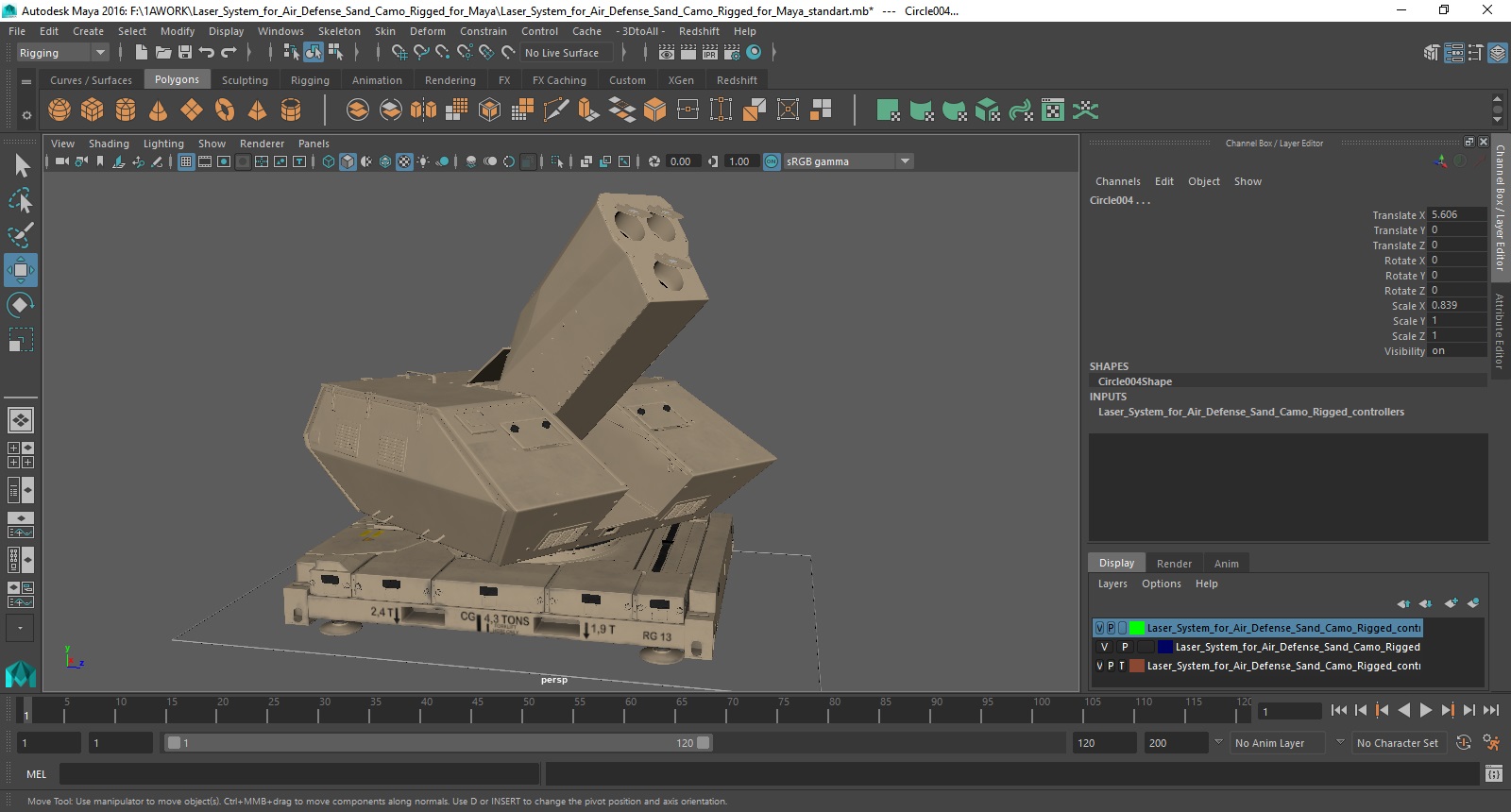 Laser System for Air Defense Sand Camo Rigged for Maya 3D model