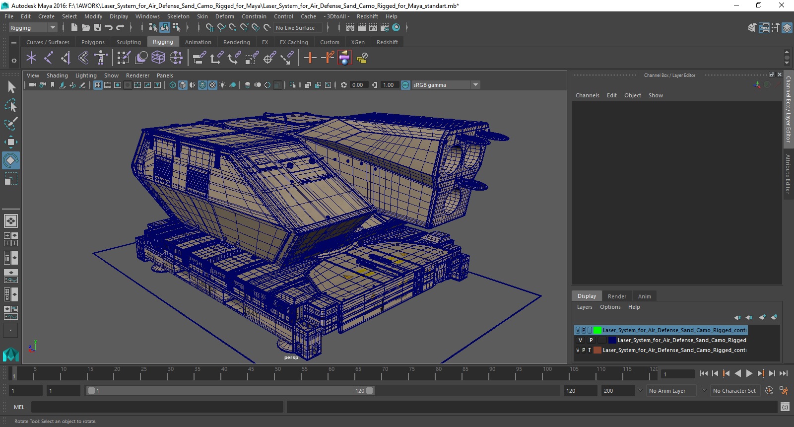 Laser System for Air Defense Sand Camo Rigged for Maya 3D model