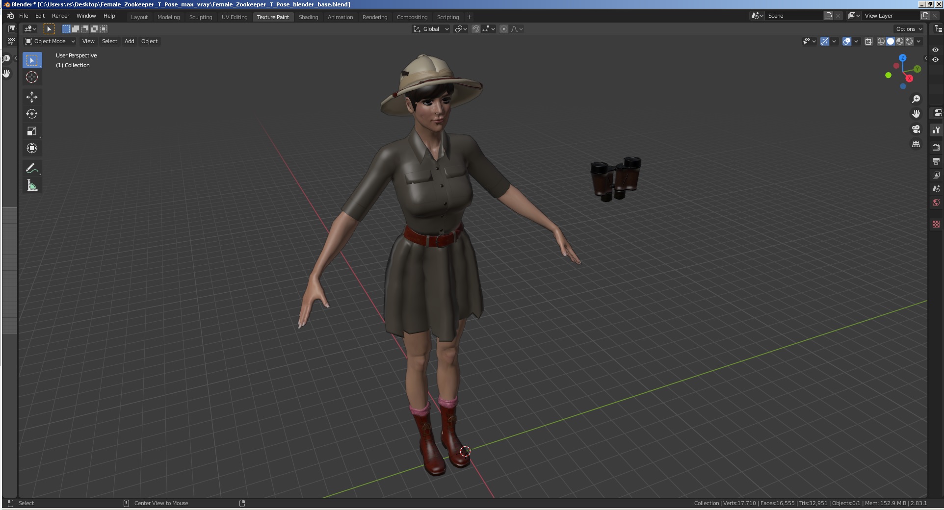 3D Female Zookeeper T Pose model
