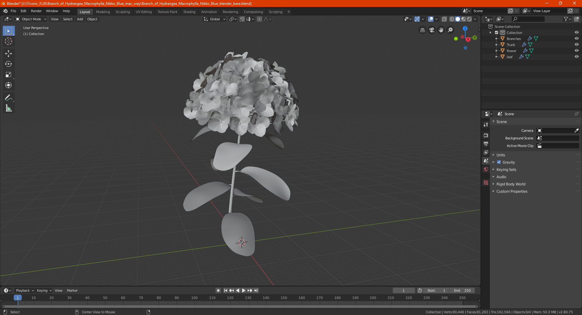 Branch of Hydrangea Macrophylla Nikko Blue 3D