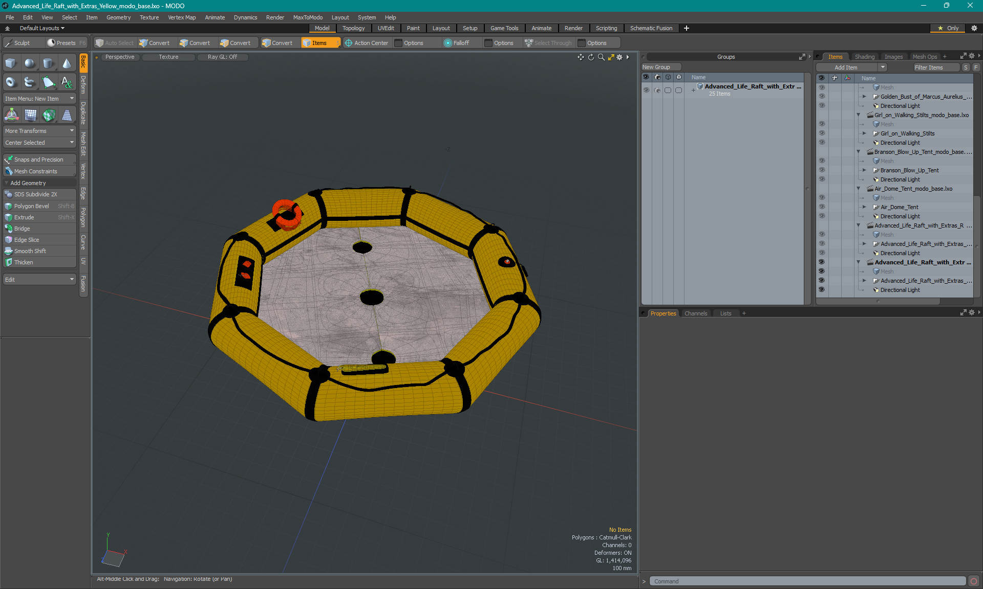Advanced Life Raft with Extras Yellow 3D