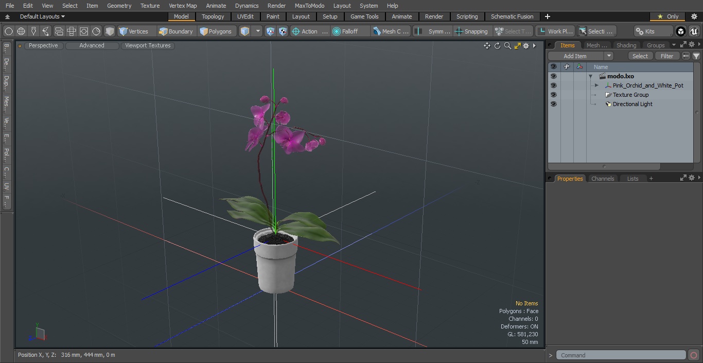 3D model Pink Orchid and White Pot