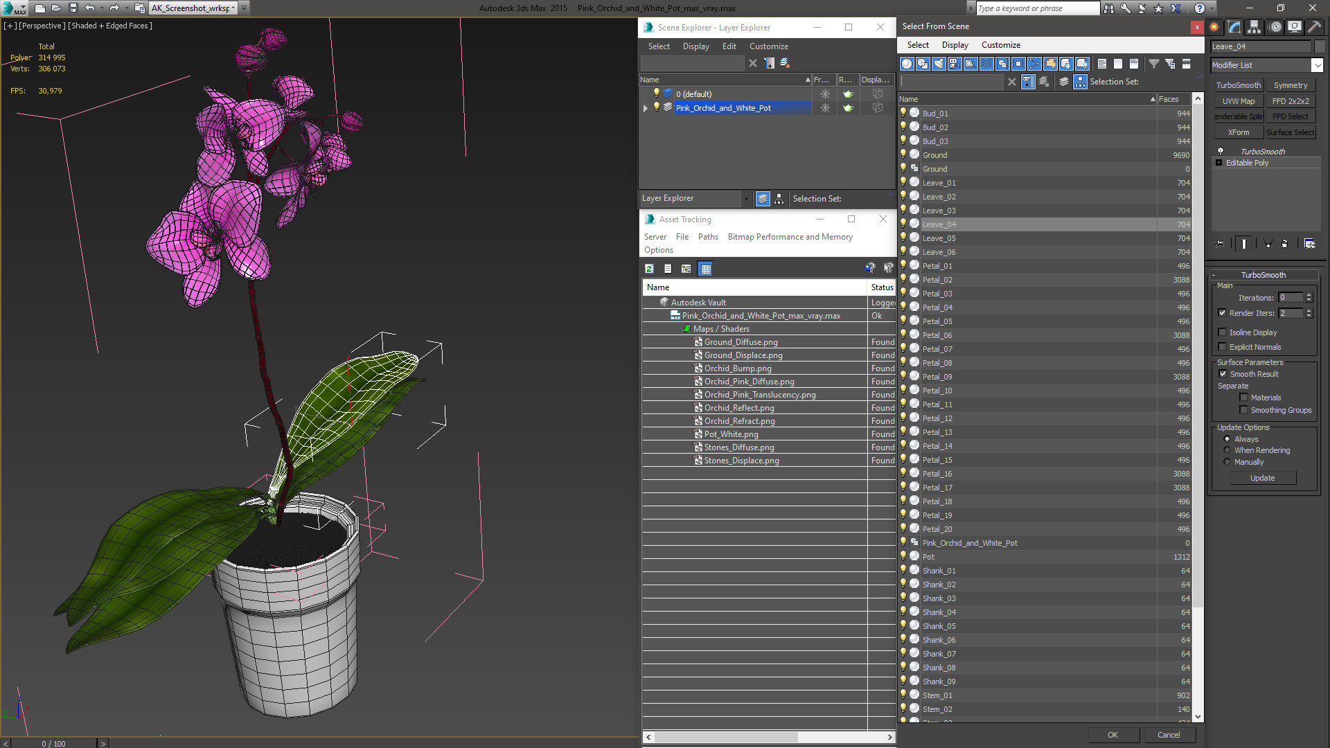 3D model Pink Orchid and White Pot