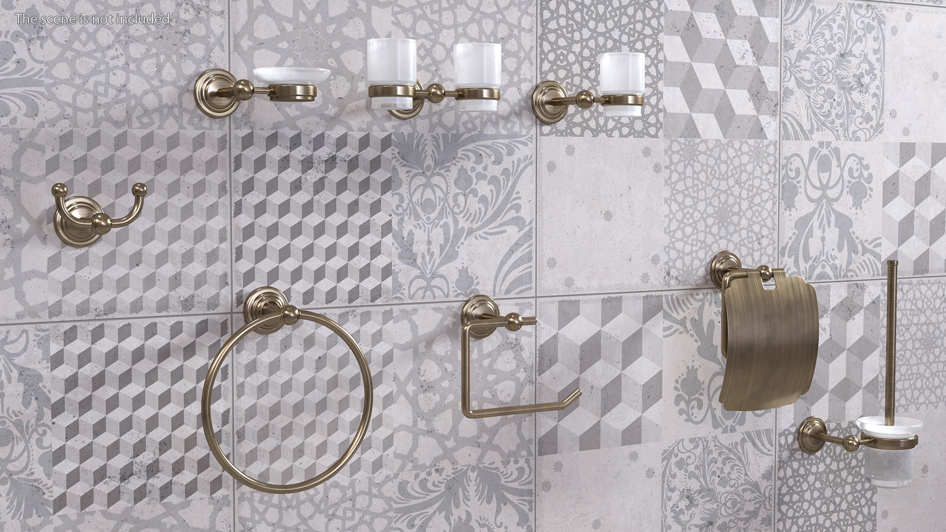 Bronze Small Wall Bathroom Accessories Set 3D