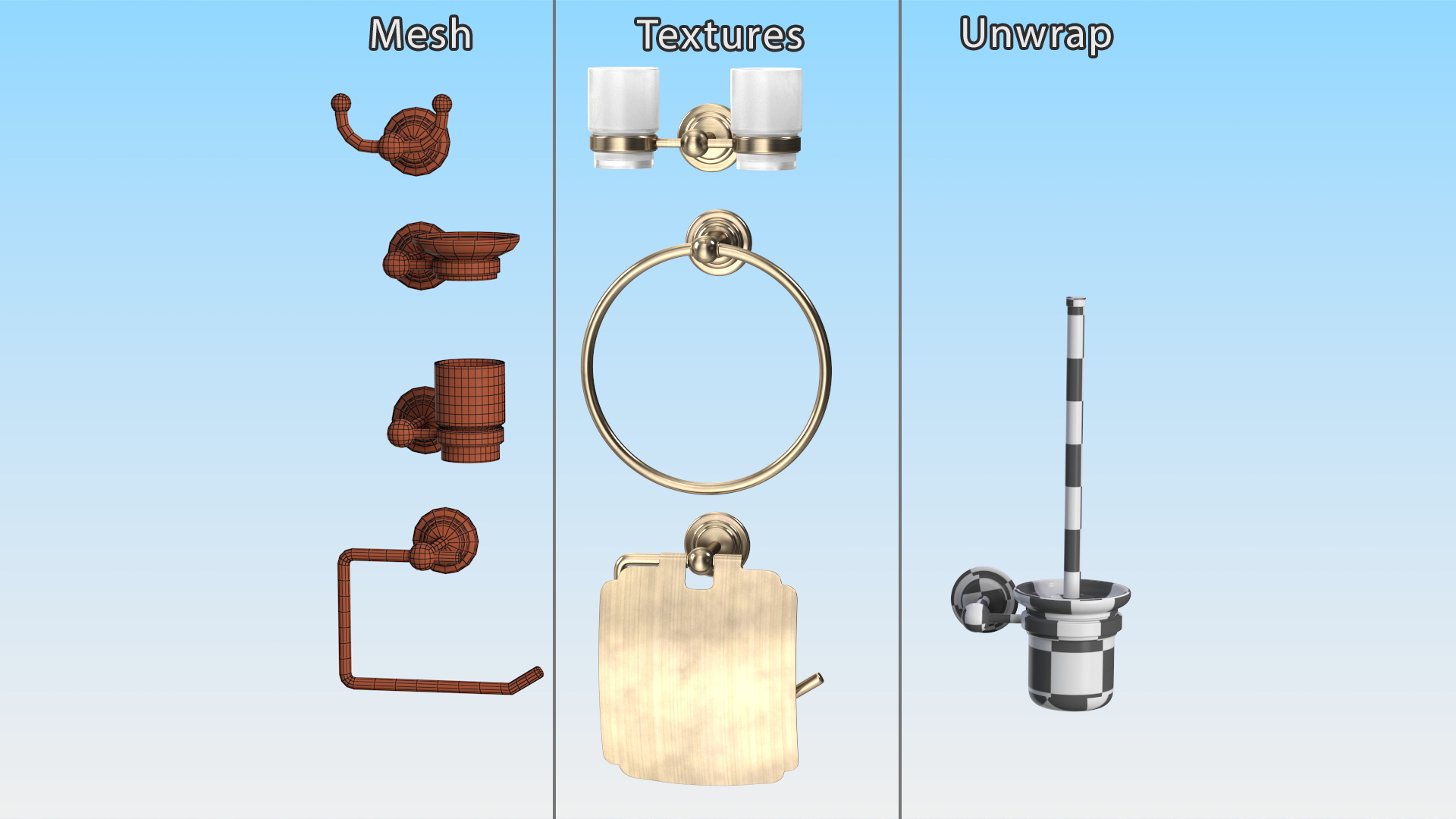 Bronze Small Wall Bathroom Accessories Set 3D