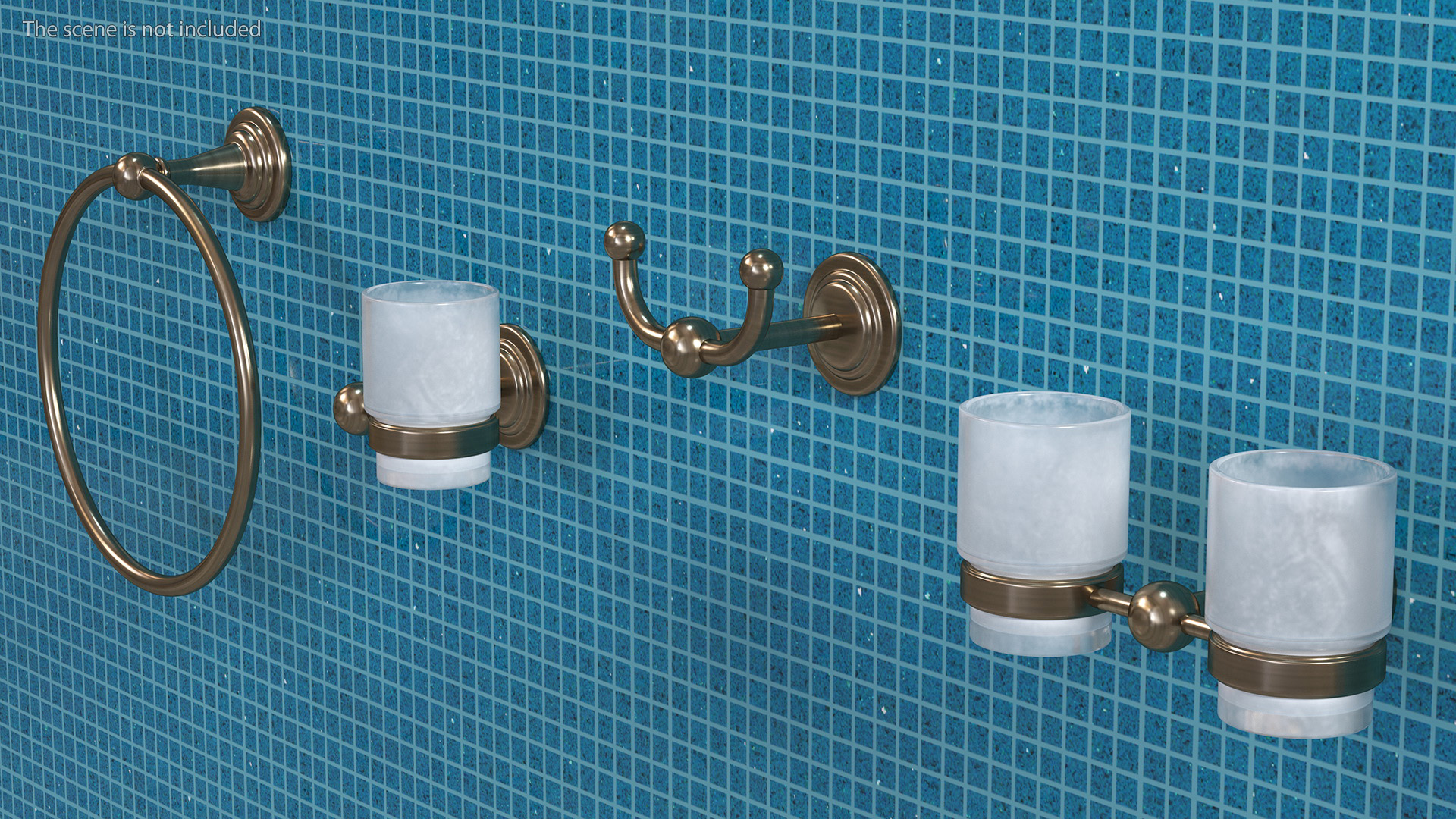 Bronze Small Wall Bathroom Accessories Set 3D