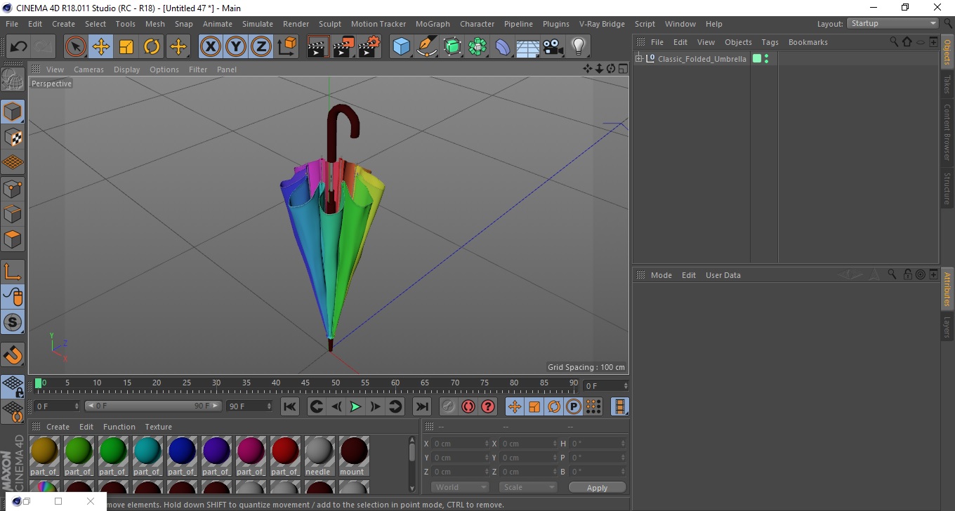 3D Classic Folded Umbrella model