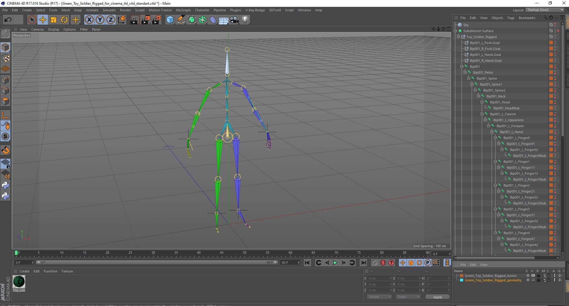 3D Green Toy Soldier Rigged for Cinema 4D model