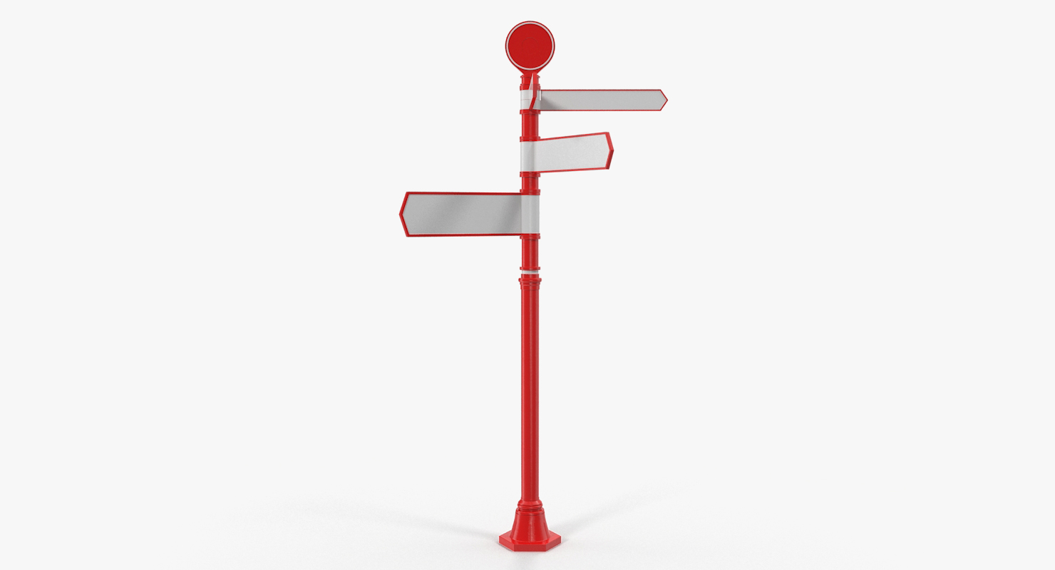 Blank Signpost With 4 Arrows Red 3D
