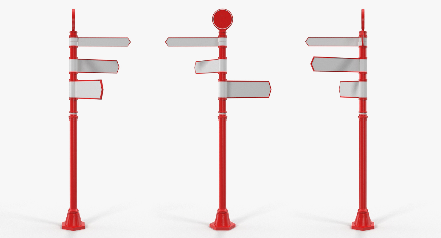 Blank Signpost With 4 Arrows Red 3D