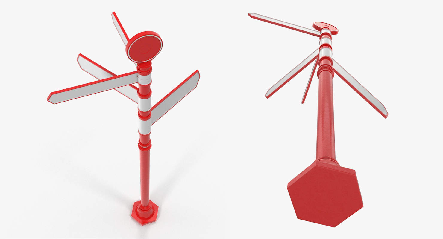 Blank Signpost With 4 Arrows Red 3D