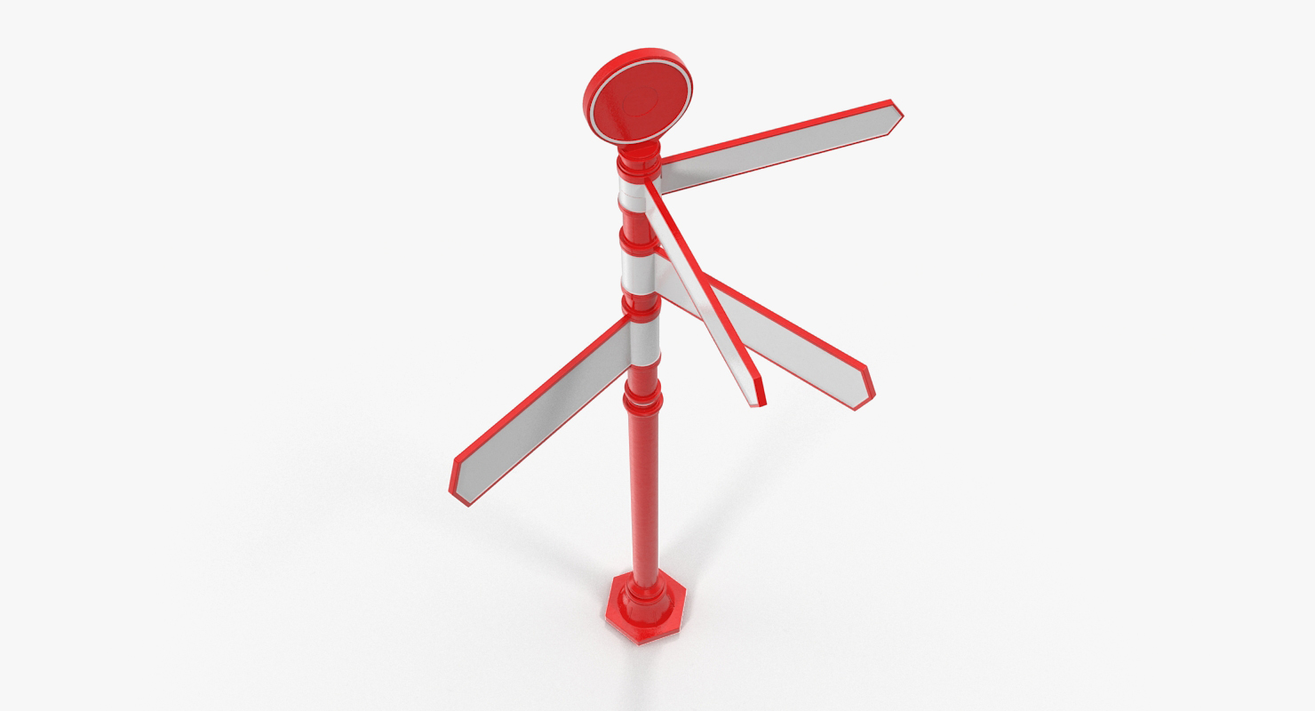 Blank Signpost With 4 Arrows Red 3D