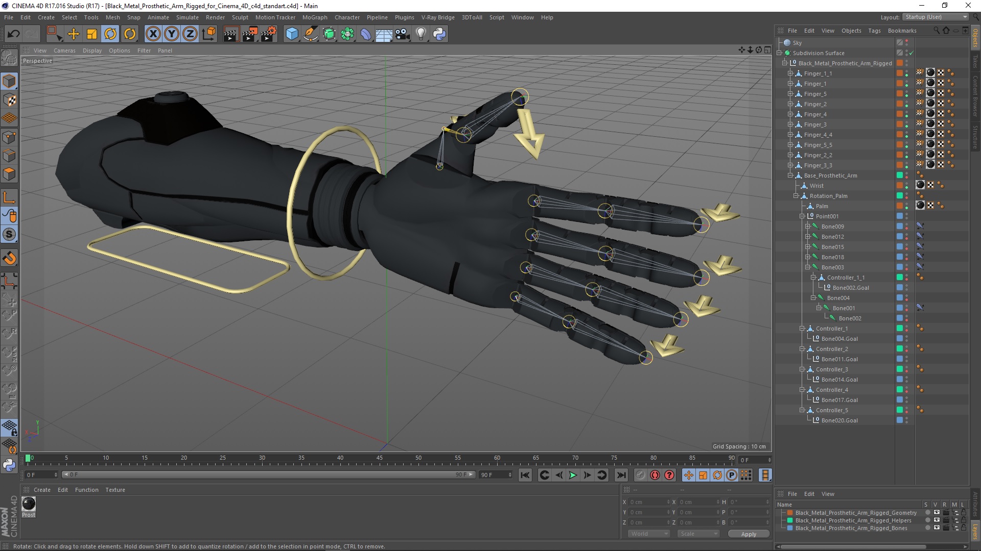 Black Metal Prosthetic Arm Rigged for Cinema 4D 3D