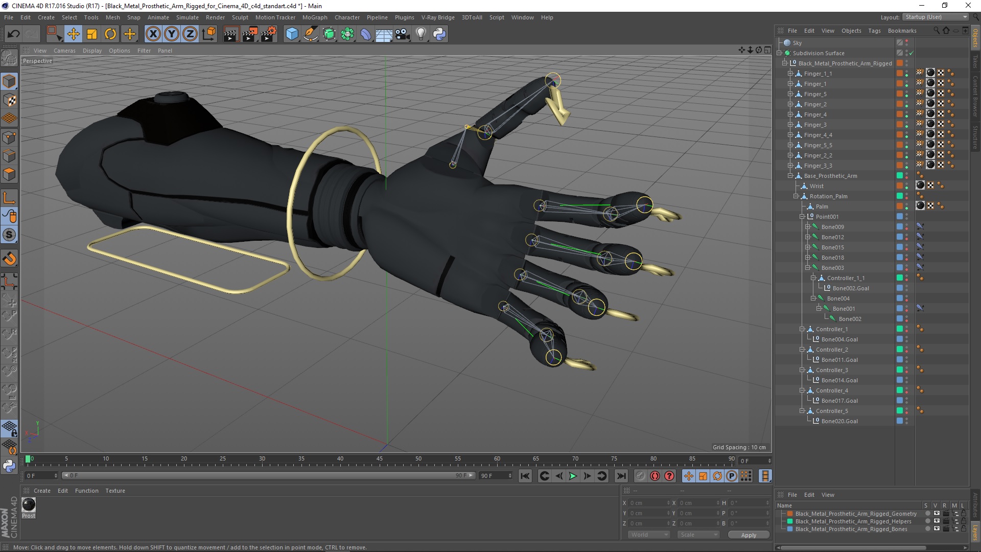 Black Metal Prosthetic Arm Rigged for Cinema 4D 3D