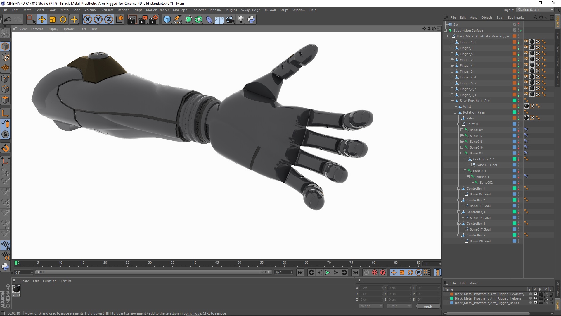 Black Metal Prosthetic Arm Rigged for Cinema 4D 3D