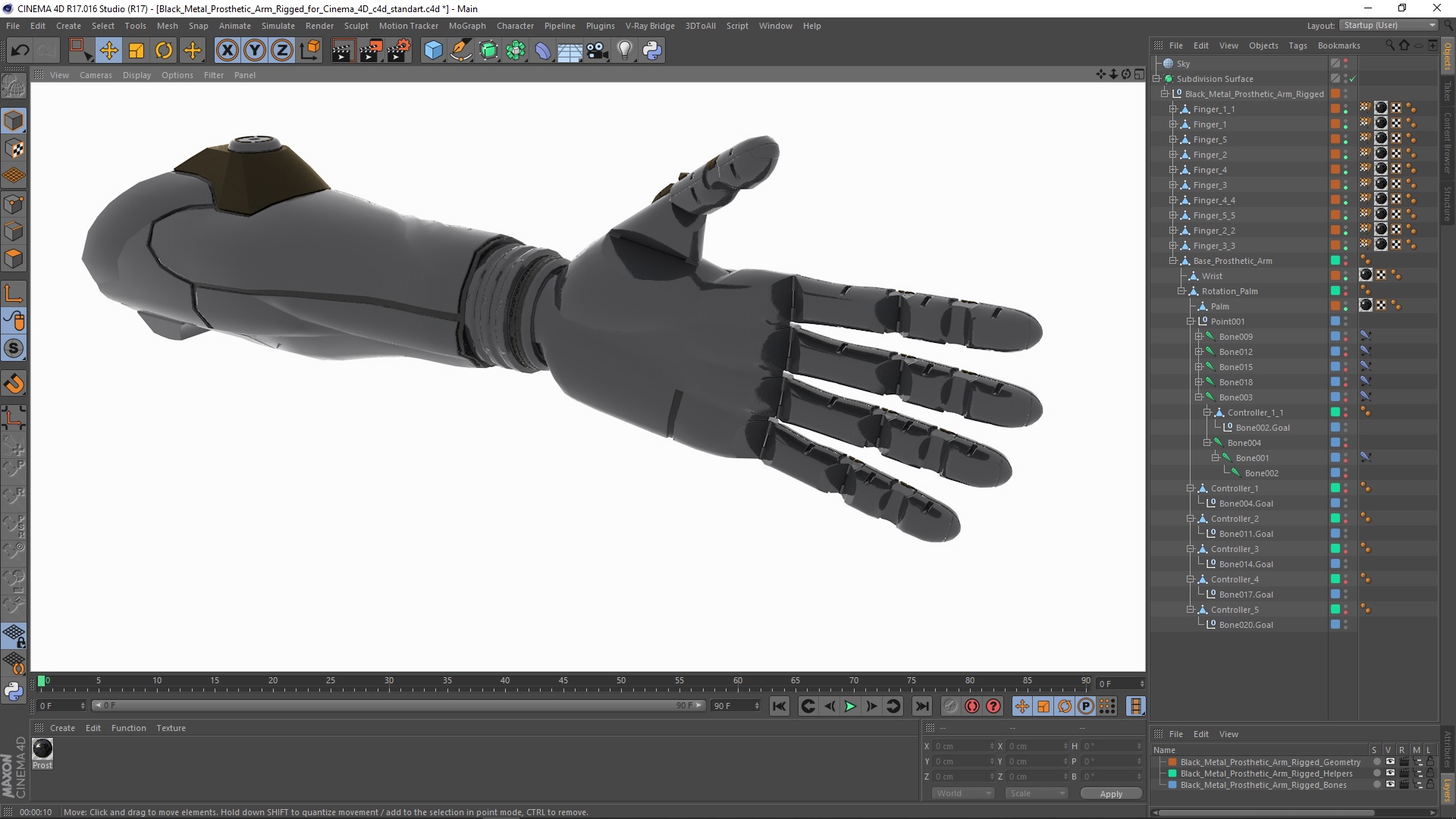 Black Metal Prosthetic Arm Rigged for Cinema 4D 3D