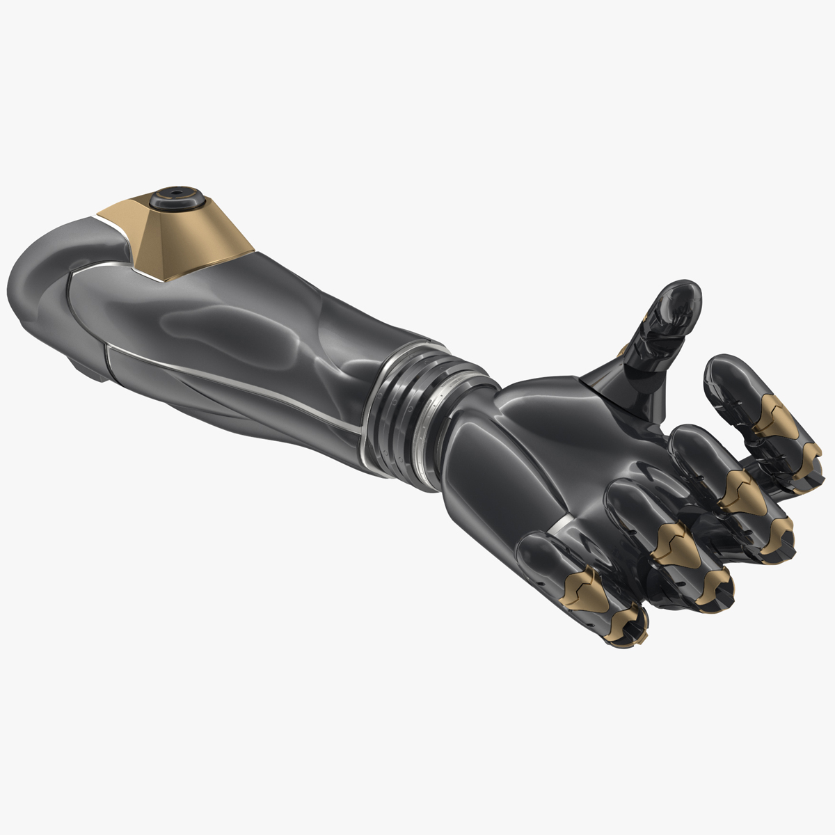Black Metal Prosthetic Arm Rigged for Cinema 4D 3D