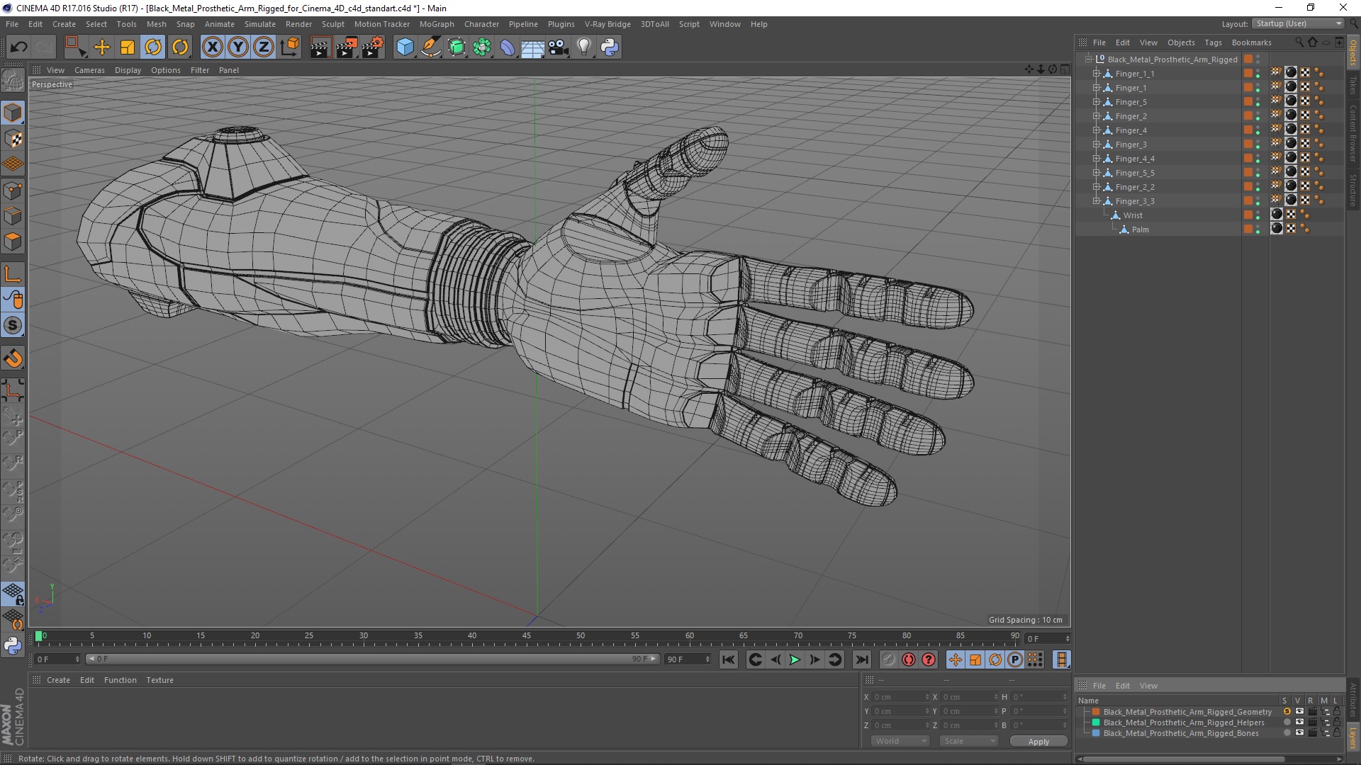 Black Metal Prosthetic Arm Rigged for Cinema 4D 3D