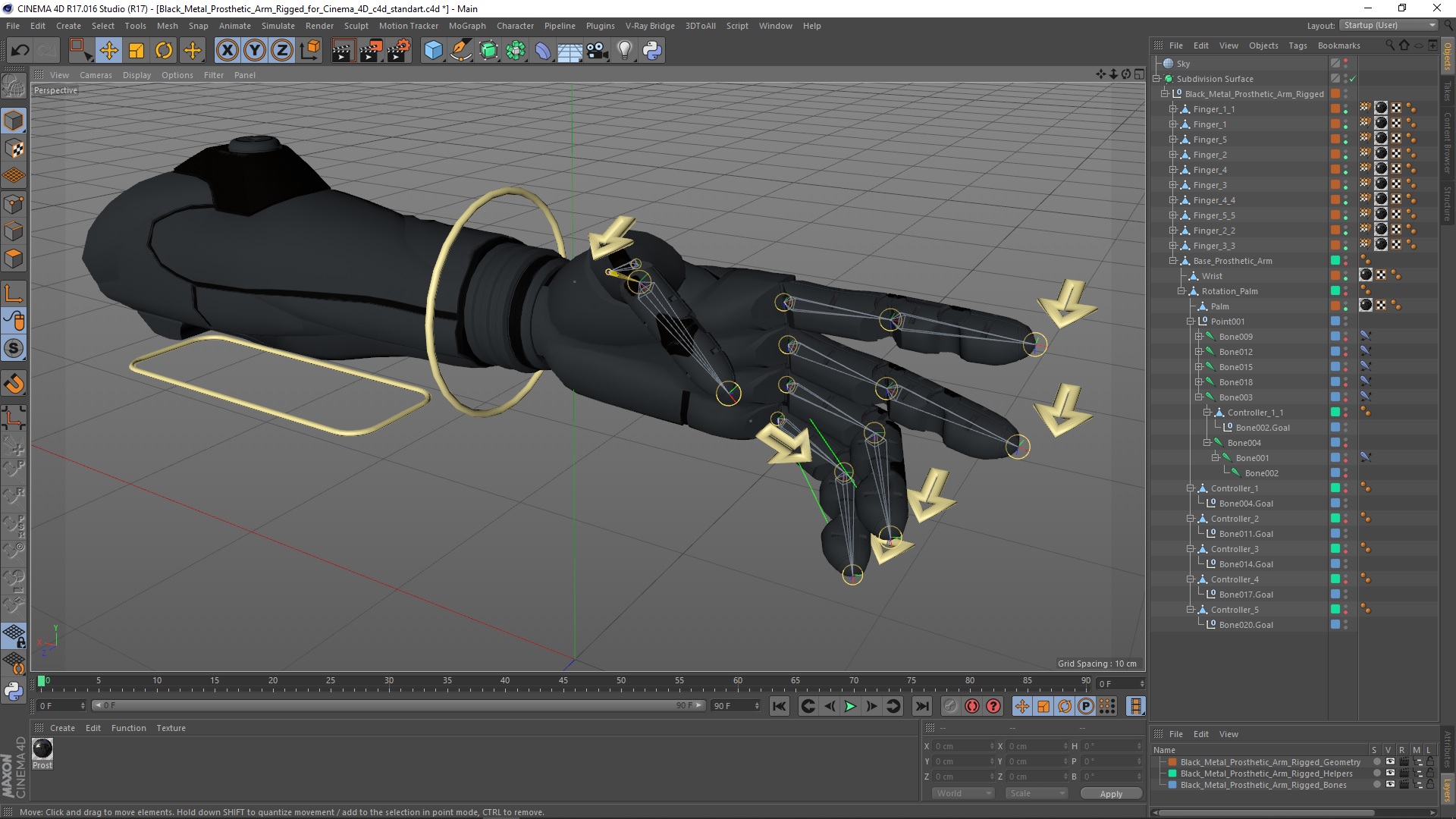 Black Metal Prosthetic Arm Rigged for Cinema 4D 3D