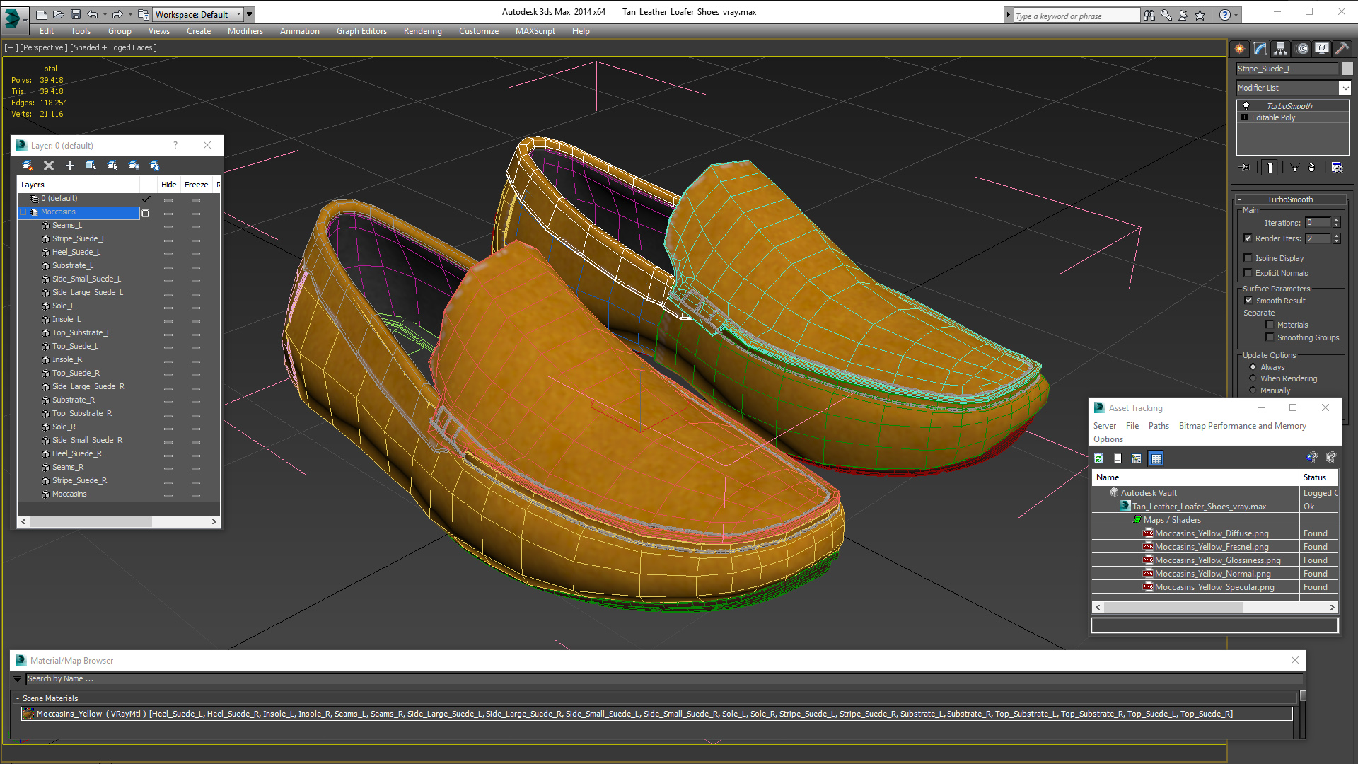 Tan Leather Loafer Shoes 3D model